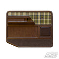 1973-79 Fat Fender Garage Custom Door Panel with Brown Vinyl and Green/Yellow Plaid FabricVinyl. 