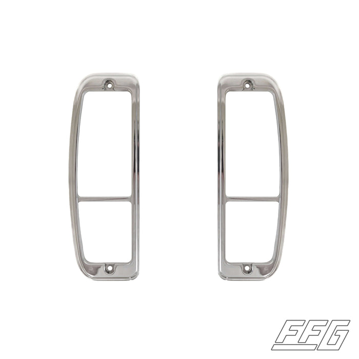 Billet Aluminum Taillight Bezels - 1966-77 Ford Bronco, FFG-B6677-TB-P, 05/31/22 update: – Polished finishes are running on a 2-4 week lead time. Fat Fender Garage exclusive billet aluminum taillight bezels for your 1966-77 Ford Broncos. These bezels are