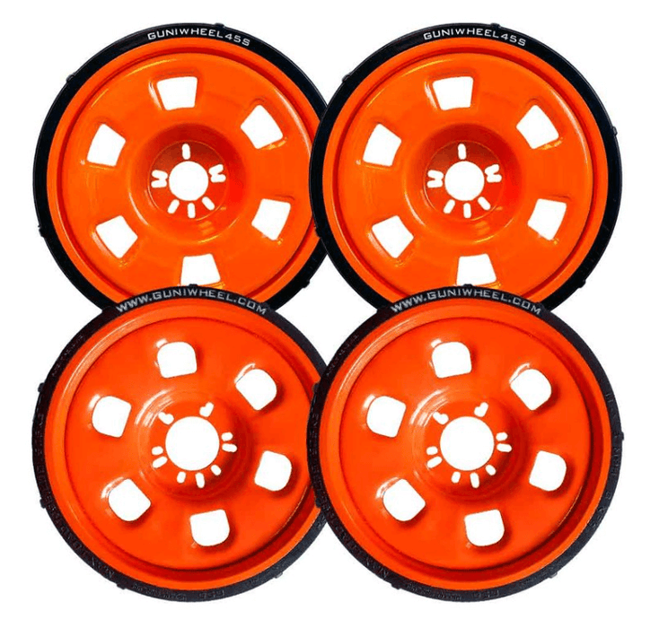 GUNIWHEEL™ Combo Pack (2 GW45S & 2 GW56), GW.COMBO-45Sand56-2Each, Need both sizes? Get a set that includes two GUNIWHEEL™ 45S and two GUNIWHEEL™ 56’s Details GUNIWHEEL 45S •Weight Capacity: 3,500 lbs/1134 kg each•Size: 22.5” D x 3” W•Offset: 94 mm•Weight