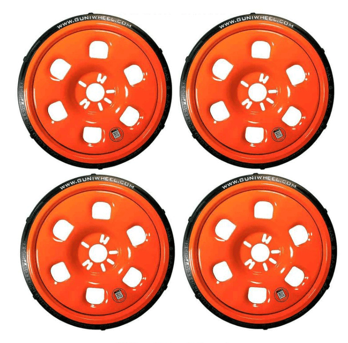 GUNIWHEEL™ 45 (Set of 4), GW.2445-SET, GUNIWHEEL™ 45 universal bolt pattern wheel - Set of 4. Fits most standard cars and light SUV’s with 4 or 5 bolt patterns and a max center hub of 76 mm. Details • U.S. Patent #D874387 • Weight Capacity: 2,500 lbs/1134