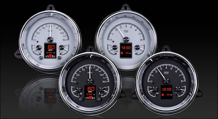HDX Instrument Gauge System | Chevy/GMC Pickup (1947-53), HDX-47C-PU-K, Don’t settle for adapter rings and tiny round gauges crammed inside, go for a direct drop-in solution instead! Chrome plated, machined aluminum instrument housings replace the stock b