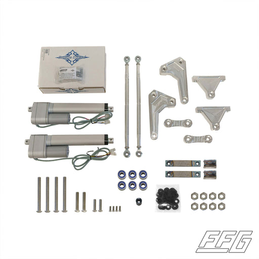 FFG Cantilever Bed Floor Raise Kit, FFG-Unv-CBFRK, Our Fat Fender Garage Universal Cantilever Bed Floor Raise Kit (Bed lift kit) uses 6 inch actuators and a bell crank to extend the life of the actuators by removing the load factor when raising the bed in