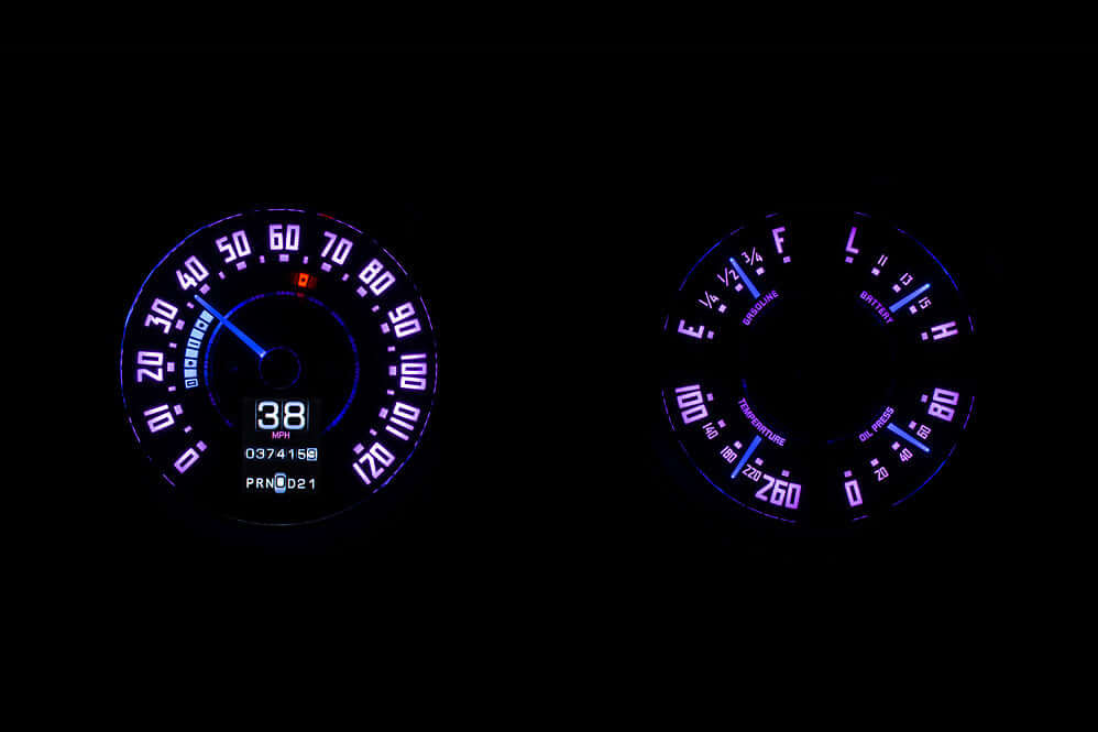 RTX Instrument Gauge System | Chevy/GMC Pickup (1947-53), RTX-47C-PU-X, Stunning dual-round arrangement features chrome-plated billet aluminum bezels with a decidedly stock look! The OEM-styled 120mph speedometer is not alone; there’s bar-type tachometer
