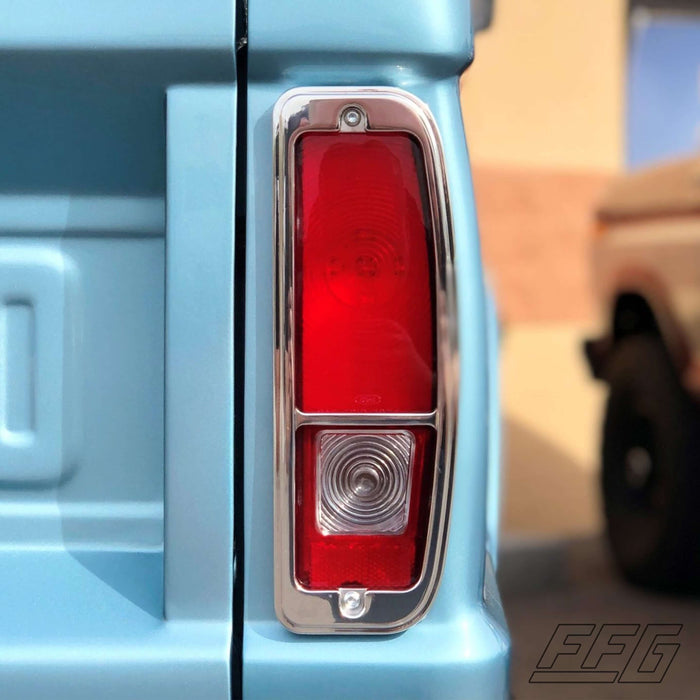 Billet Aluminum Taillight Bezels - 1966-77 Ford Bronco, FFG-B6677-TB-P, 05/31/22 update: – Polished finishes are running on a 2-4 week lead time. Fat Fender Garage exclusive billet aluminum taillight bezels for your 1966-77 Ford Broncos. These bezels are