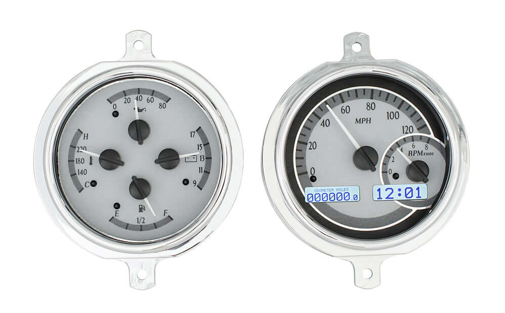VHX Instrument Gauge System | Ford Pickup (1951-52), VHX-51F-PU-S-W, Is your F1 hittin’ the streets with crumbling, stock gauges? There is no excuse now that these billet aluminum bodies are wrapped around precision stepper motors with blue, red or white