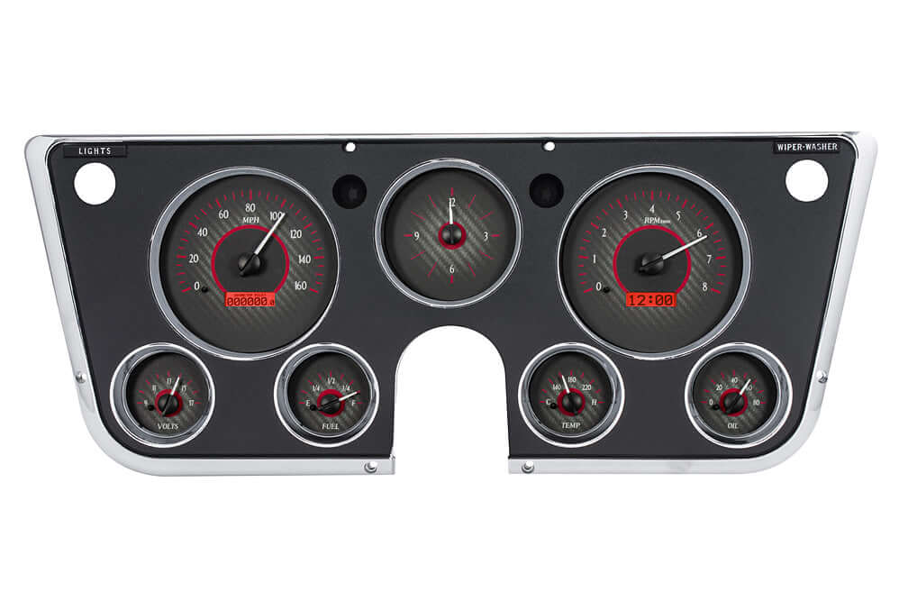 VHX Instrument Gauge System | Chevy Pickup (1967-72), VHX-67C-PA-C-R, 1967-72 GM pickups, Blazers, and Suburbans have a simple dashboard that offers plenty of space for personalization. Making use of a seven-hole instrument bezel, this system boasts six a