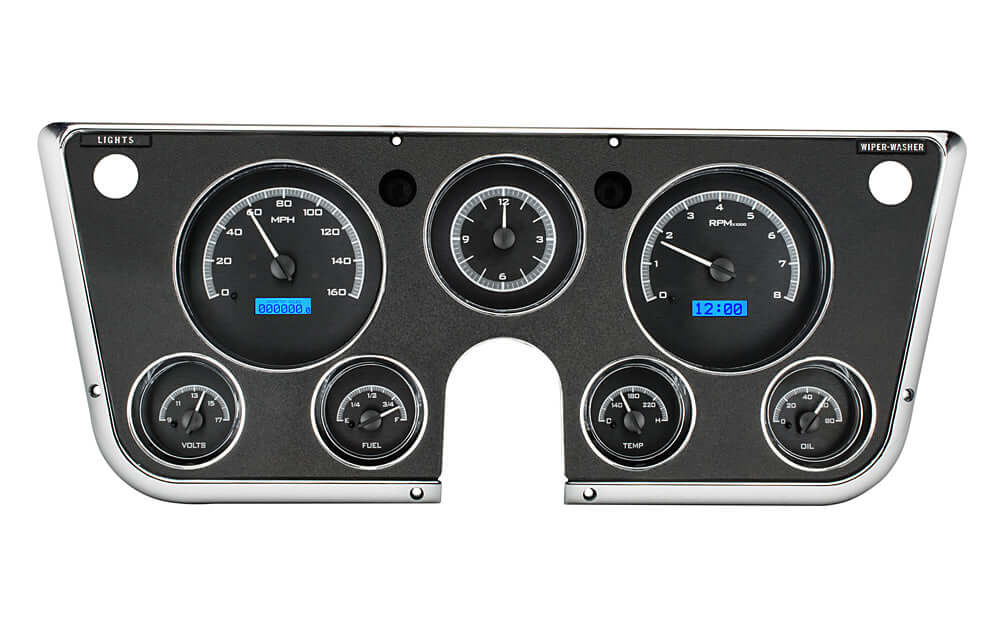 VHX Instrument Gauge System | Chevy Pickup (1967-72), VHX-67C-PA-K-B, 1967-72 GM pickups, Blazers, and Suburbans have a simple dashboard that offers plenty of space for personalization. Making use of a seven-hole instrument bezel, this system boasts six a