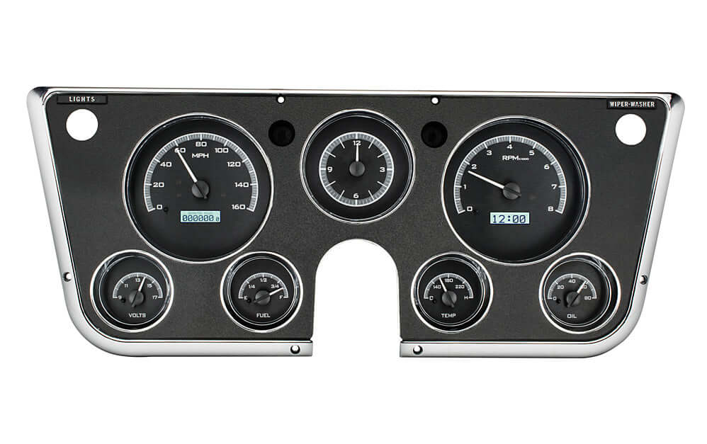 VHX Instrument Gauge System | Chevy Pickup (1967-72), VHX-67C-PA-K-W, 1967-72 GM pickups, Blazers, and Suburbans have a simple dashboard that offers plenty of space for personalization. Making use of a seven-hole instrument bezel, this system boasts six a