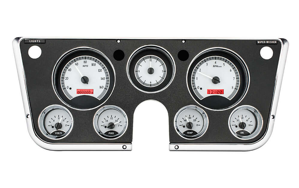 VHX Instrument Gauge System | Chevy Pickup (1967-72), VHX-67C-PA-S-R, 1967-72 GM pickups, Blazers, and Suburbans have a simple dashboard that offers plenty of space for personalization. Making use of a seven-hole instrument bezel, this system boasts six a