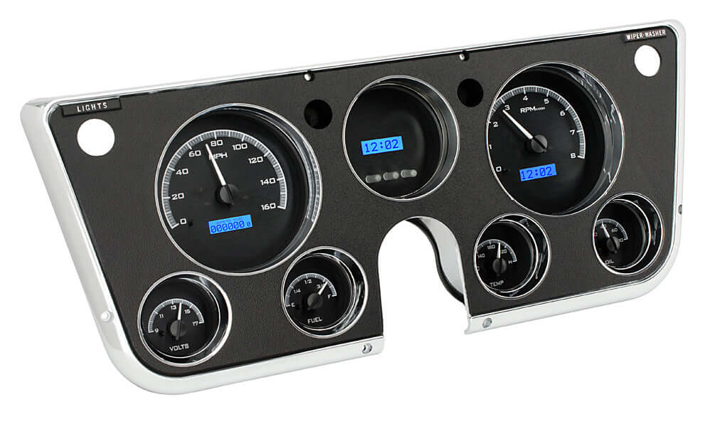 VHX Instrument Gauge System | Chevy Pickup (1967-72), VHX-67C-PU-K-B, 1967-72 GM pickups, Blazers, and Suburbans have a simple dashboard that offers plenty of space for personalization. Making use of a seven-hole instrument bezel, this system boasts six a