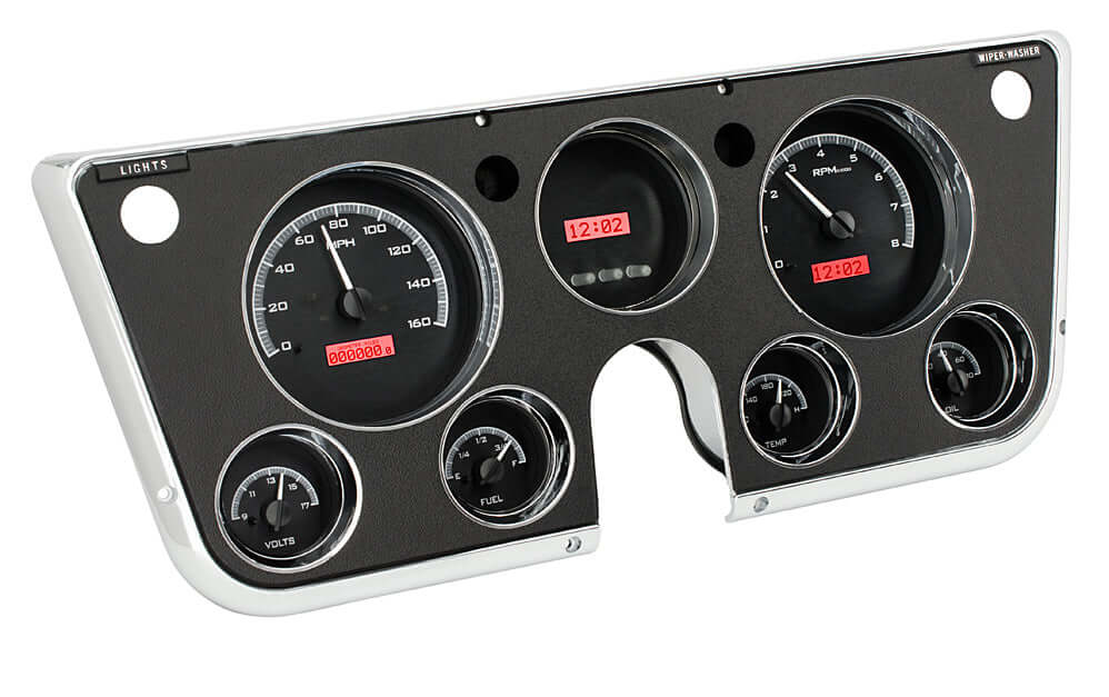 VHX Instrument Gauge System | Chevy Pickup (1967-72), VHX-67C-PU-K-R, 1967-72 GM pickups, Blazers, and Suburbans have a simple dashboard that offers plenty of space for personalization. Making use of a seven-hole instrument bezel, this system boasts six a