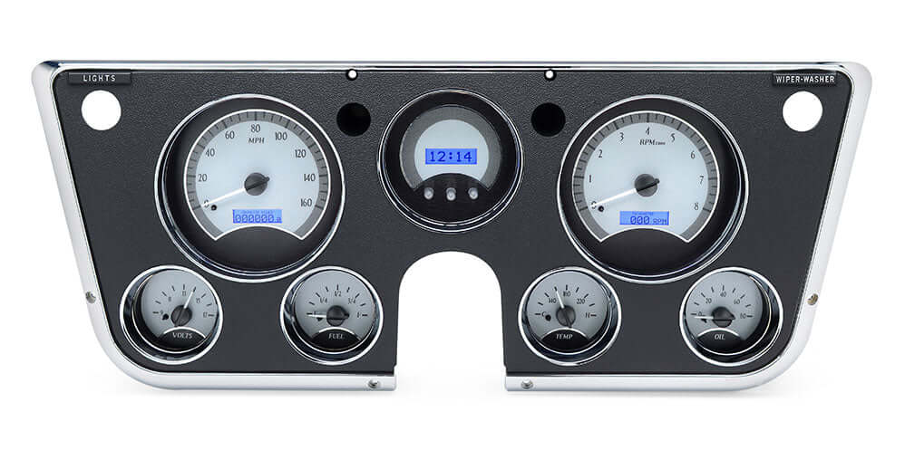 VHX Instrument Gauge System | Chevy Pickup (1967-72), VHX-67C-PU-S-B, 1967-72 GM pickups, Blazers, and Suburbans have a simple dashboard that offers plenty of space for personalization. Making use of a seven-hole instrument bezel, this system boasts six a